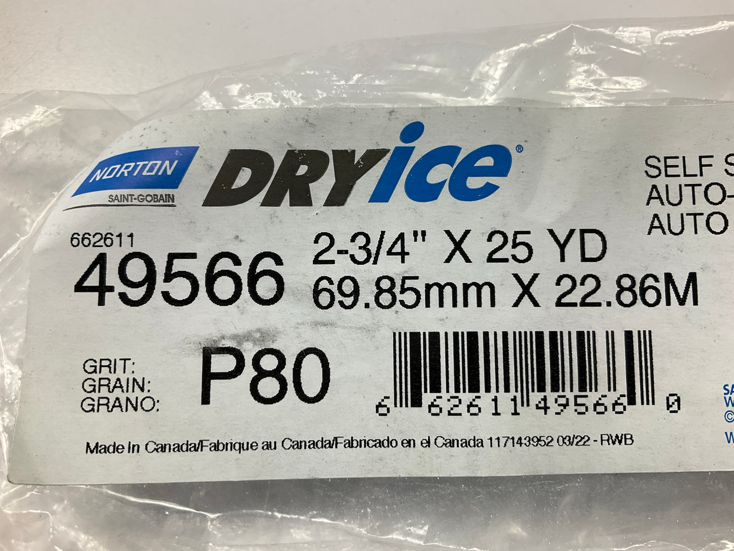 Norton DryIce 49566 A975 Series Sanding Sheet Roll 2-3/4'' X 25 Yards, P80 Grit