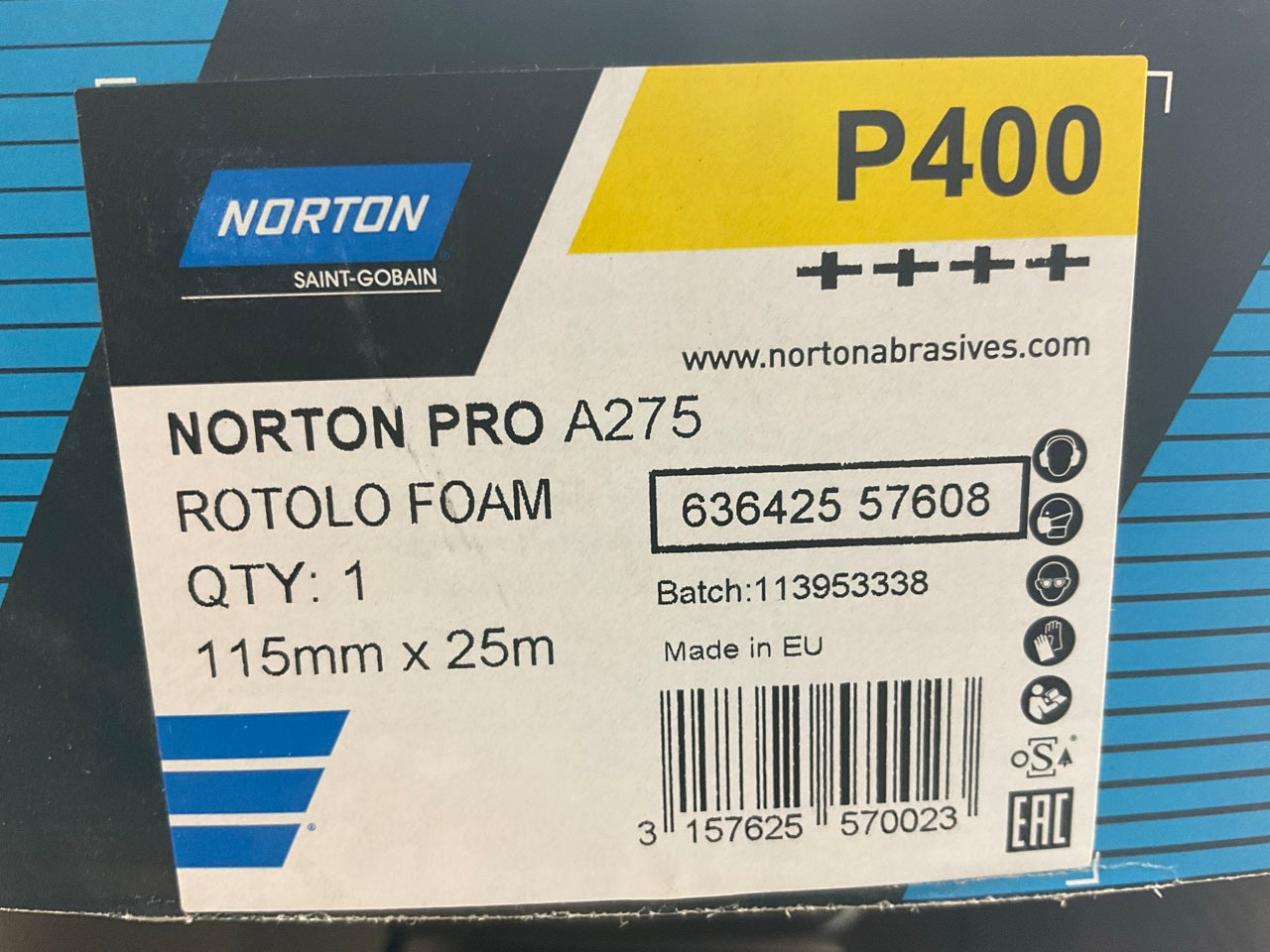 Norton 57608 Rotolo A275 Sanding Foam Pad Roll 4-1/2'' X 82 Feet, P400 Grit