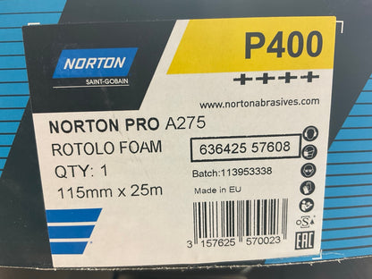 Norton 57608 Rotolo A275 Sanding Foam Pad Roll 4-1/2'' X 82 Feet, P400 Grit