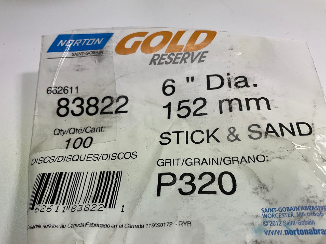 Norton 83822 Sanding Disc Roll, 6'', P320 Grit, PSA, 100 Disc / Per Roll