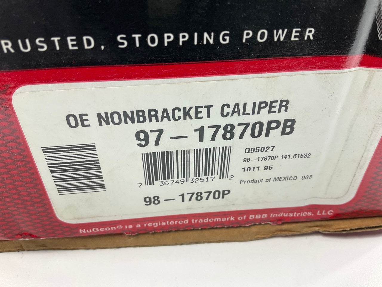 NO HARDWARE - REMAN. Nugeon 97-17870PB Rear Brake Caliper