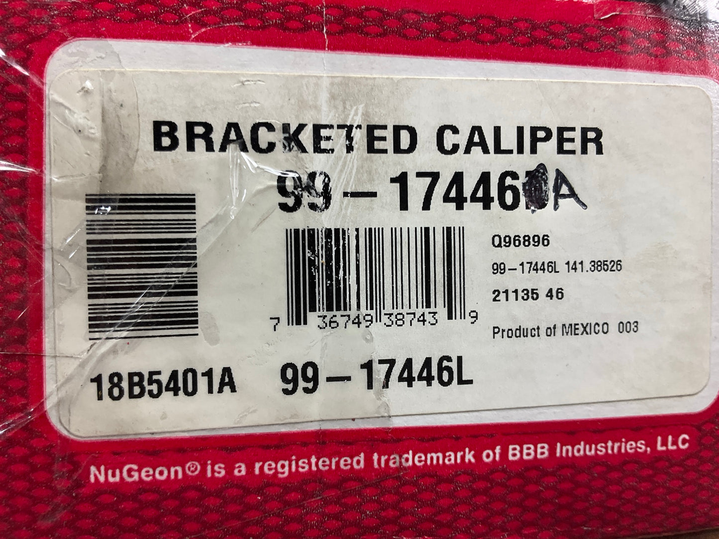 NO HARDWARE - REMAN. Nugeon 99-17446A Rear Right Brake Caliper
