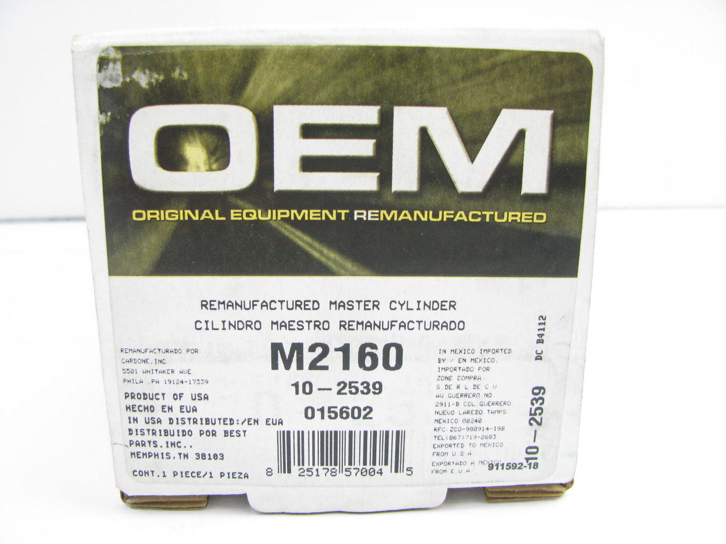 Oem Remanufacturing M2160 Reman Brake Master Cylinder W/O Reservoir