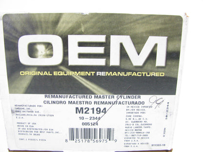Oem Remanufacturing M2194 Reman Brake Master Cylinder W/O Reservoir