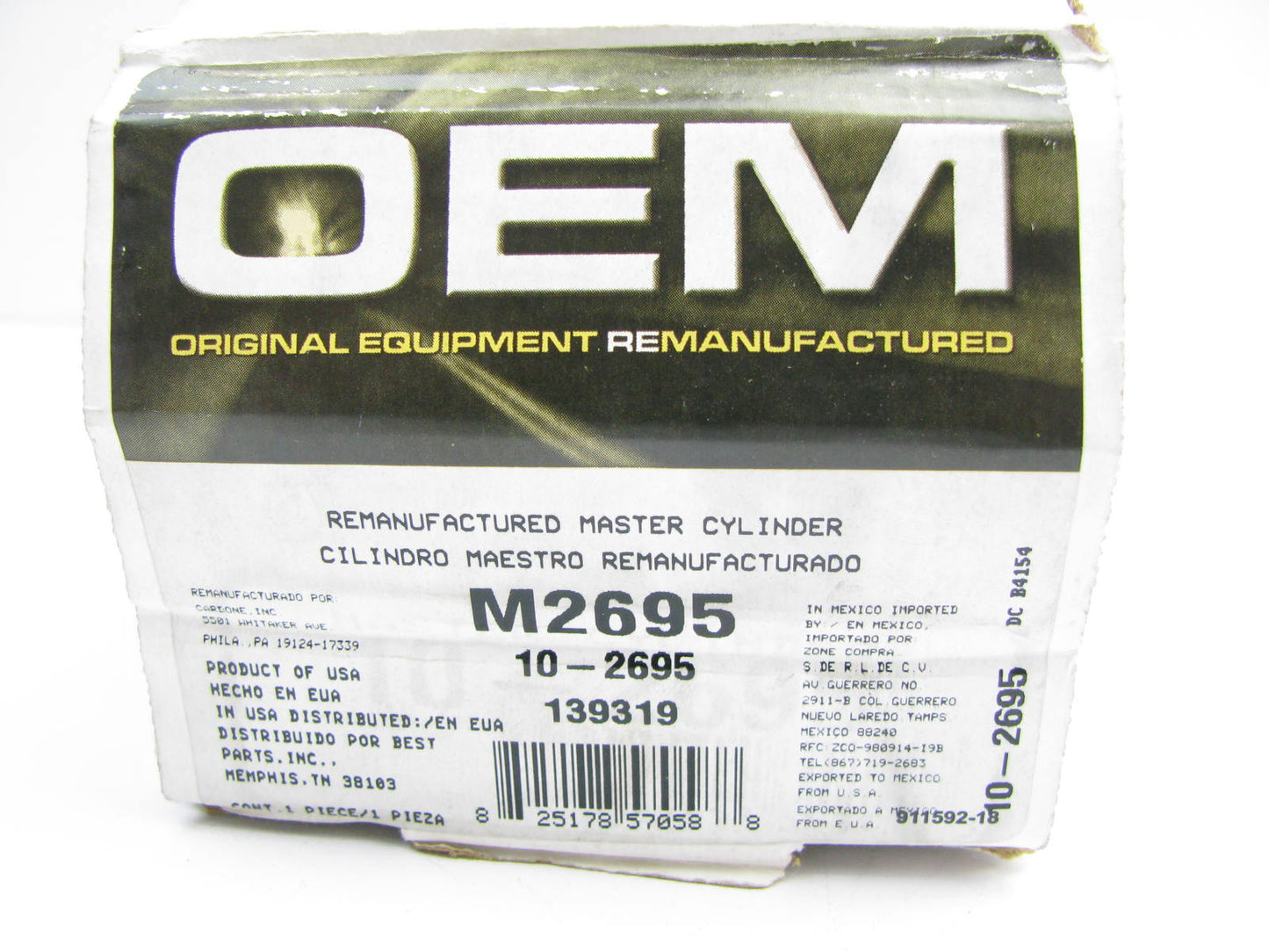 Oem Remanufacturing M2695 Reman Brake Master Cylinder W/O Reservoir