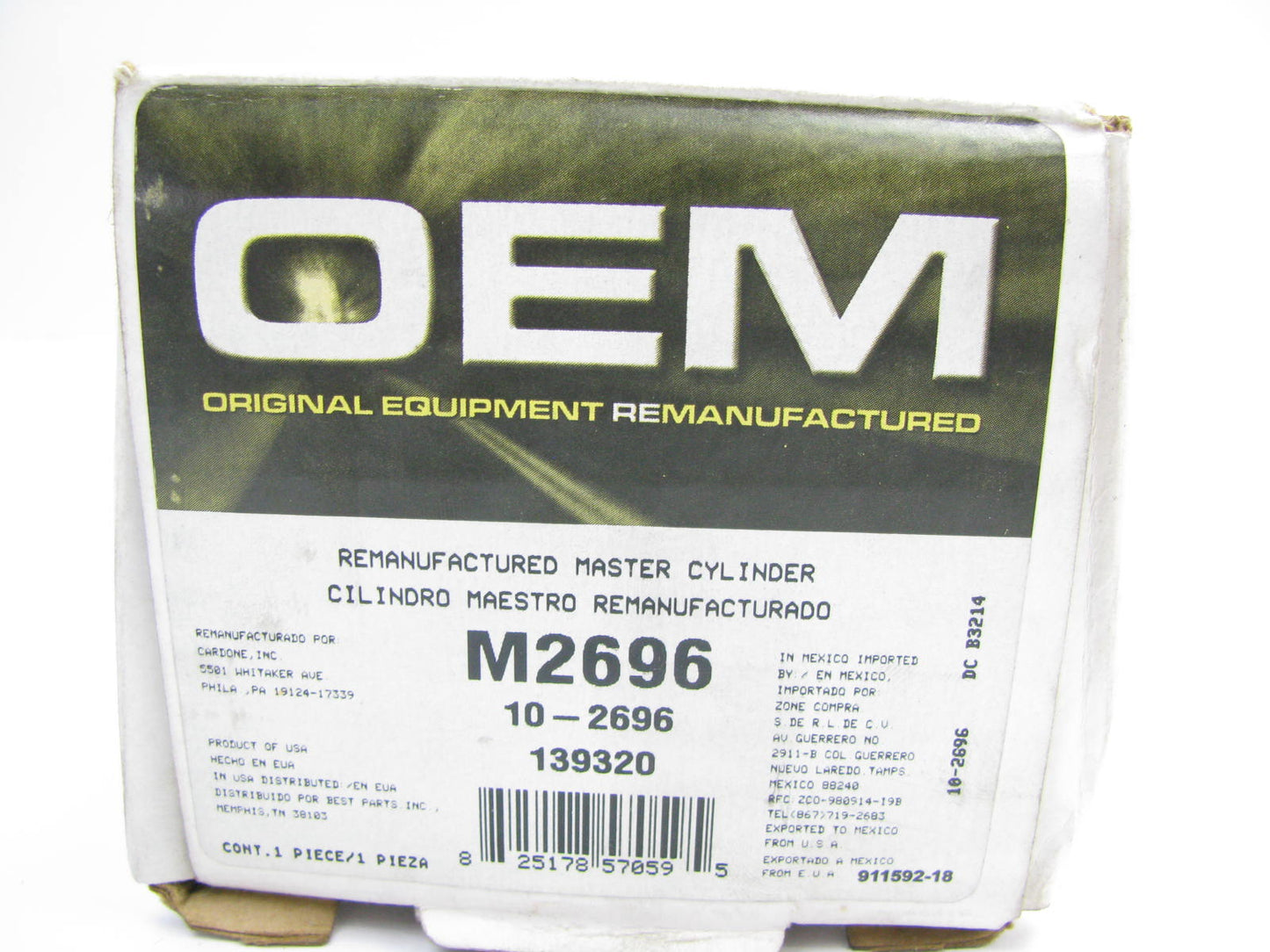 Oem Remanufacturing M2696 Reman Brake Master Cylinder W/O Reservoir