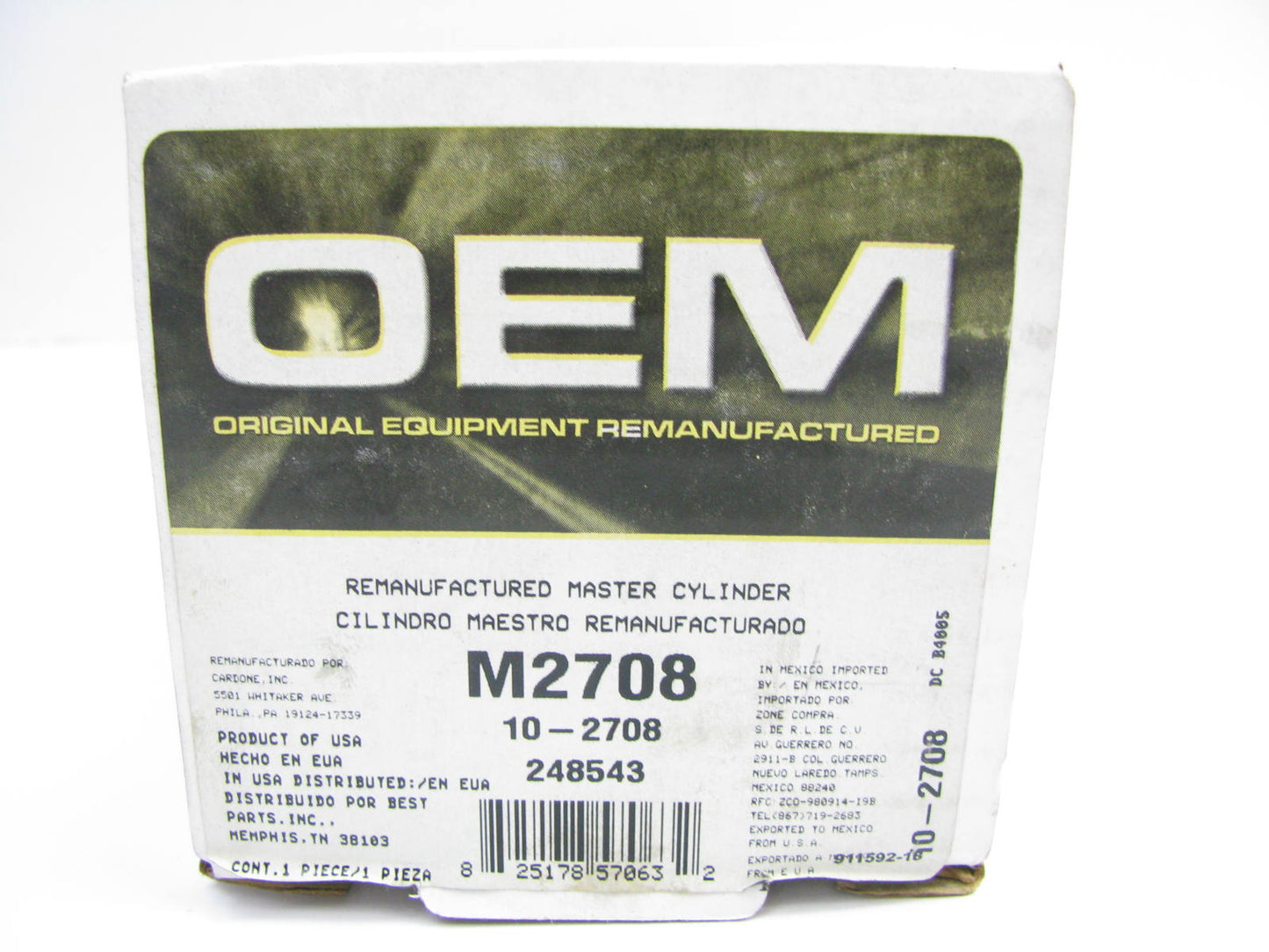 Oem Remanufacturing M2708 Reman Brake Master Cylinder W/O Reservoir