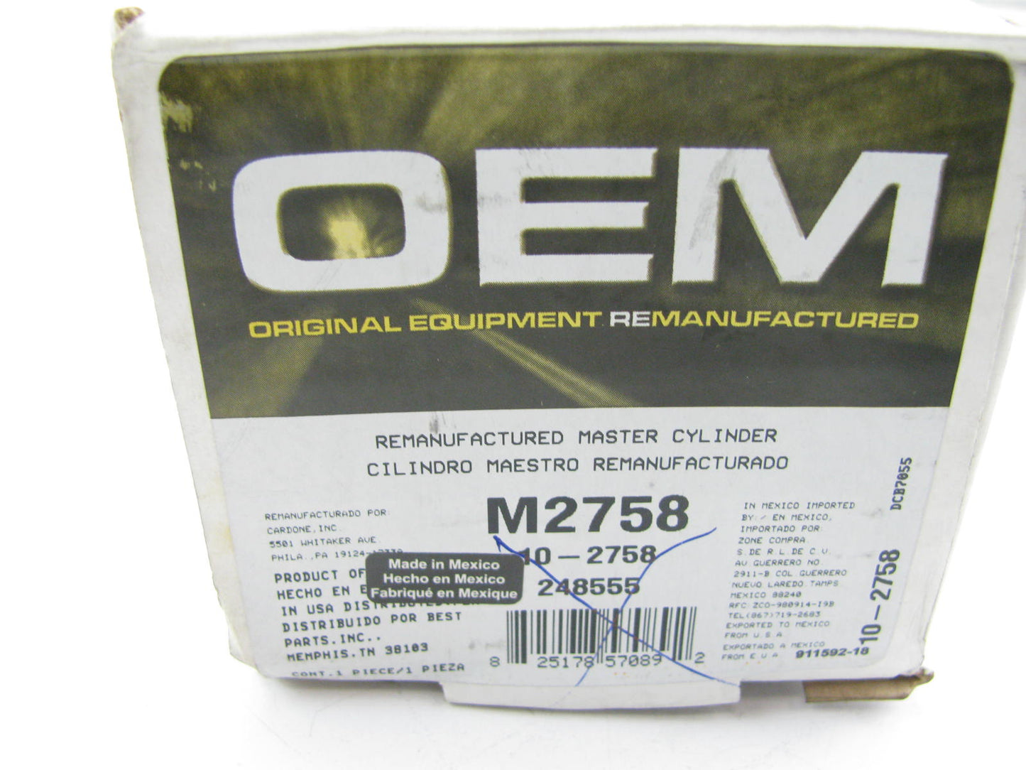Oem Remanufacturing M2758 Reman Brake Master Cylinder W/O Reservoir