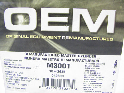 Oem Remanufacturing M3001 Reman Brake Master Cylinder W/O Reservoir