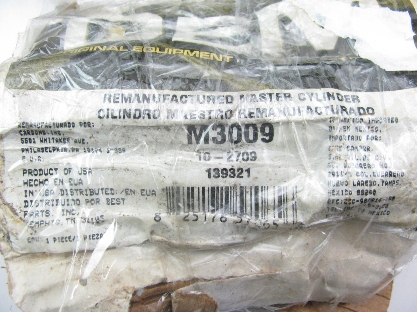 Oem Remanufacturing M3009 Remanufactured Brake Master Cylinder W/O Reservoir
