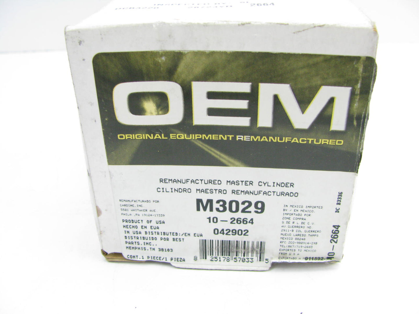 Oem Remanufacturing M3029 Brake Master Cylinder W/ O Reservoir