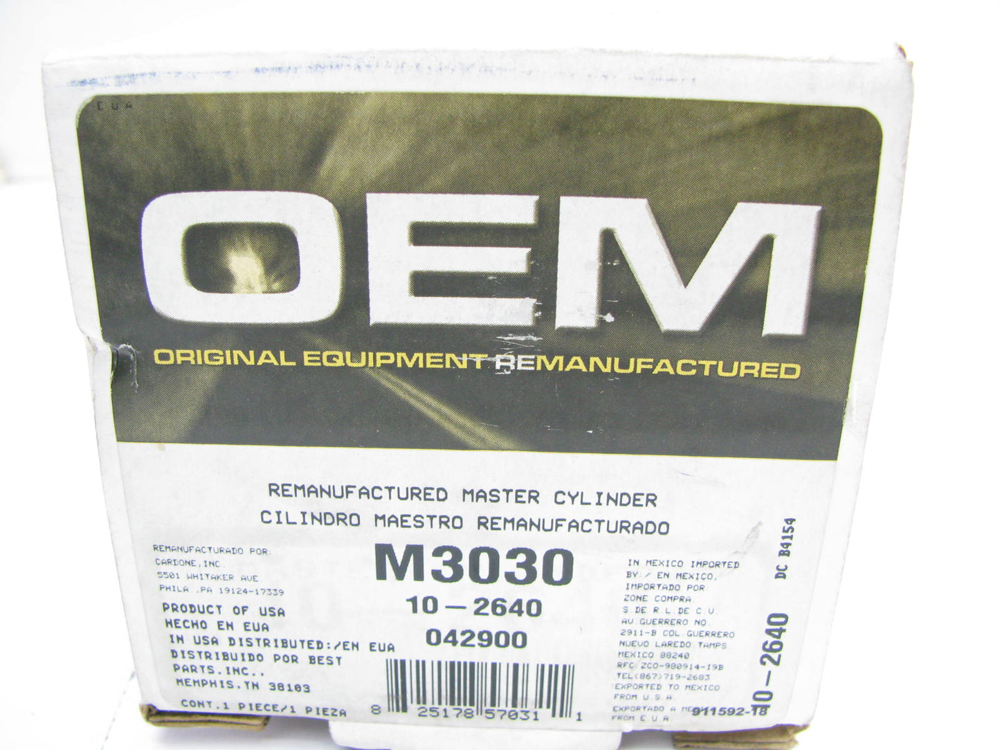 Oem Remanufacturing M3030 Reman Brake Master Cylinder W/O Reservoir