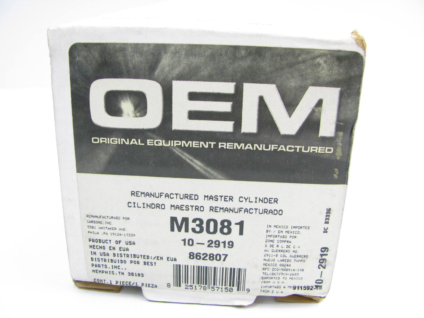 Oem Remanufacturing M3081 Brake Master Cylinder W/O Reservoir