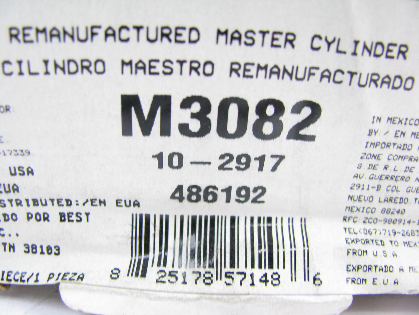 Oem Remanufacturing M3082 Brake Master Cylinder 99-04 Grand Cherokee