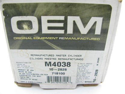 Oem Remanufacturing M4038 Brake Master Cylinder W/O Reservoir