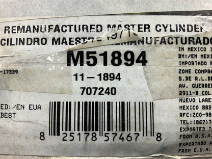 REMAN. Oem Remanufacturing M51894 Brake Master Cylinder, W/O RESERVOIR