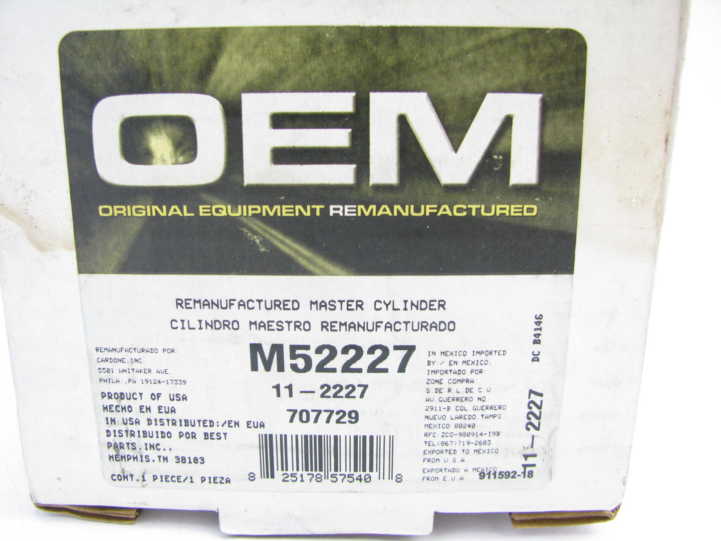 Oem Remanufacturing M52227 Brake Master Cylinder W/ O Reservoir W/ O ABS 7/8''