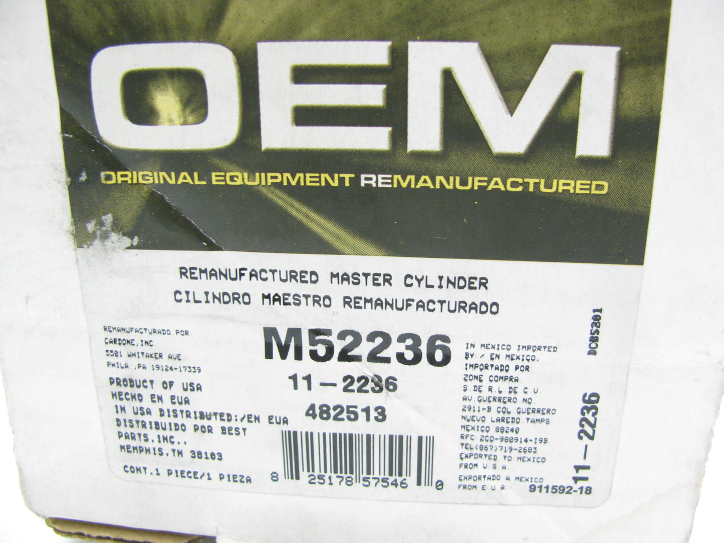 OEM Remanufacturing M52236 Reman Brake Master Cylinder Without Reservoir