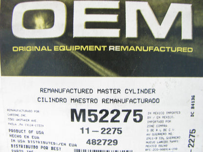 Oem Remanufacturing M52275 Reman Brake Master Cylinder W/O Reservoir