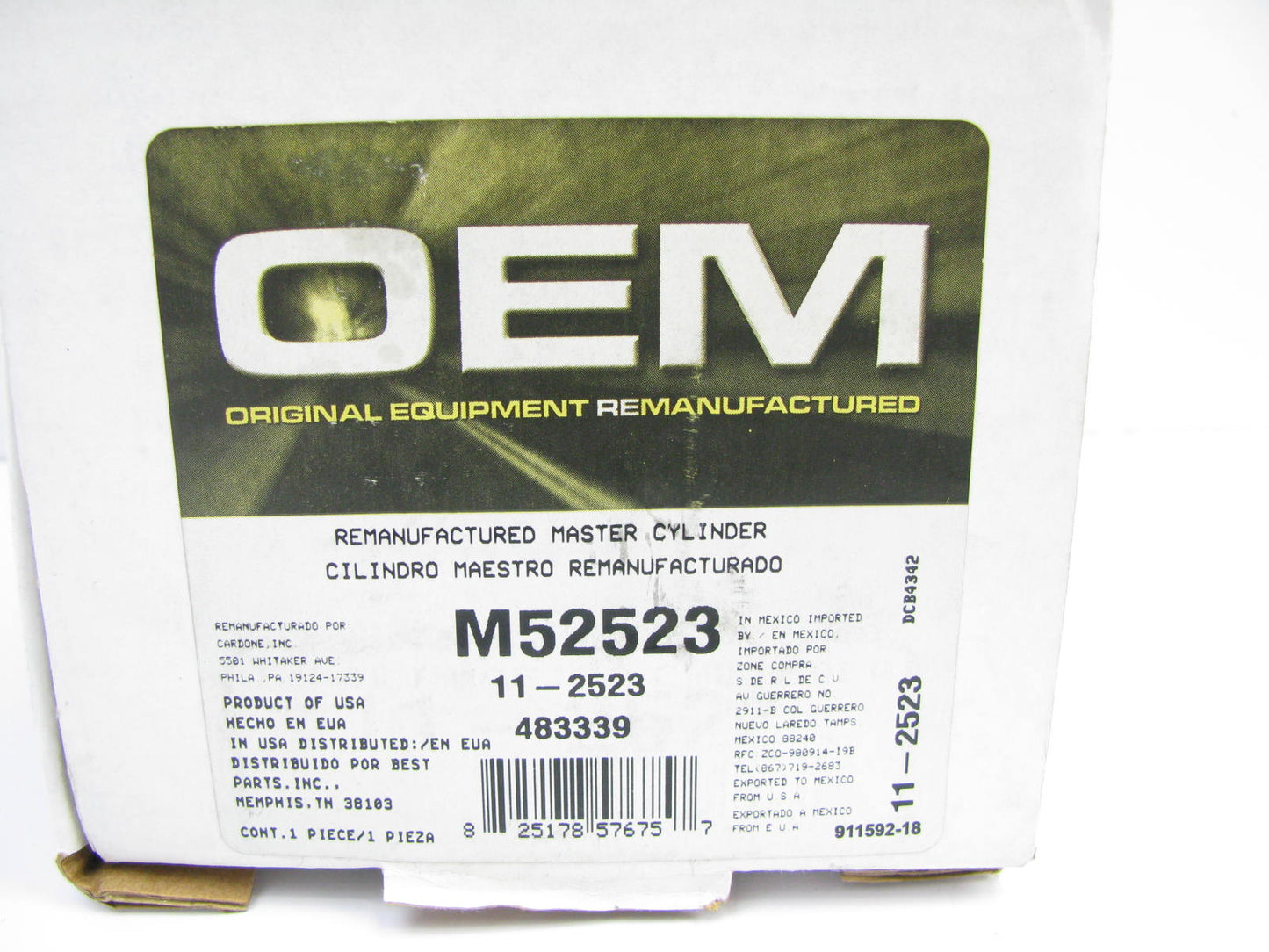 Oem Remanufacturing M52523 Brake Master Cylinder W/ O Reservoir W/ O ABS
