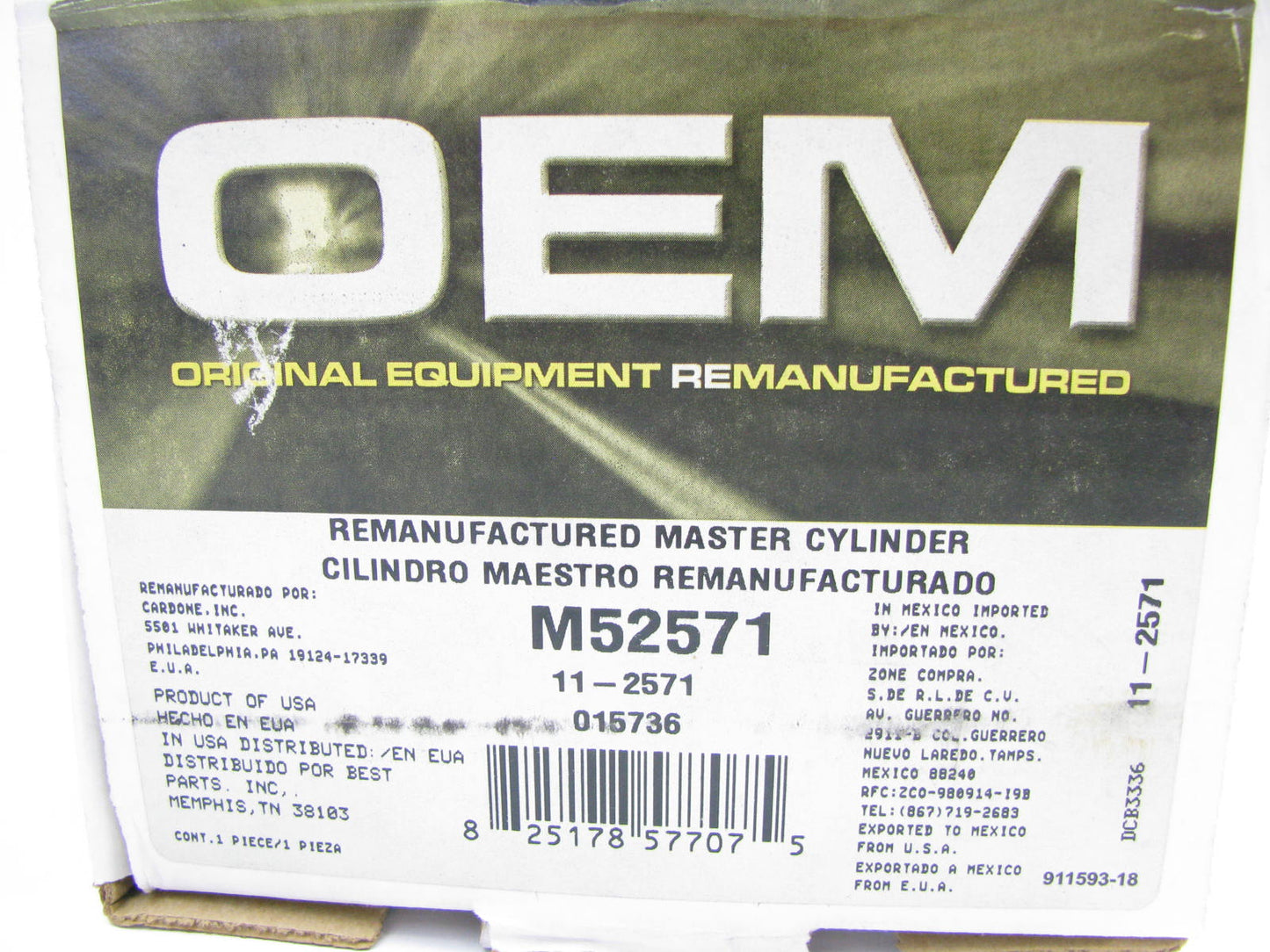 OEM Remanufacturing M52571 Brake Master Cylinder W/O Reservoir