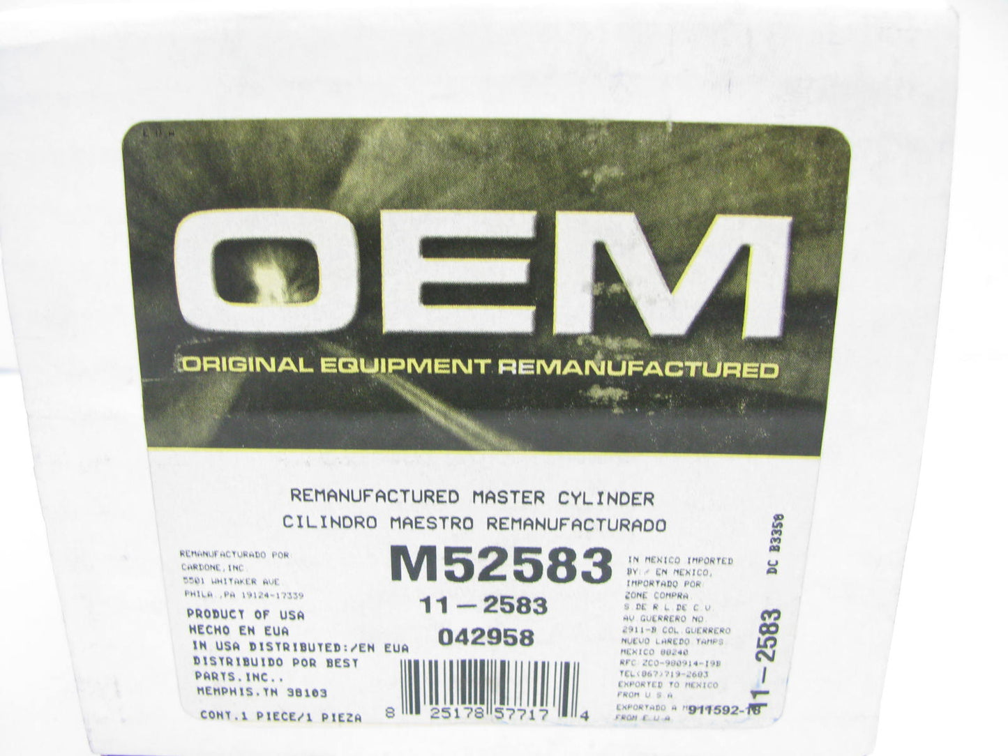 Oem Reman. M52583 Brake Master Cylinder W/O Reservoir  For 1991-94 Nissan Sentra