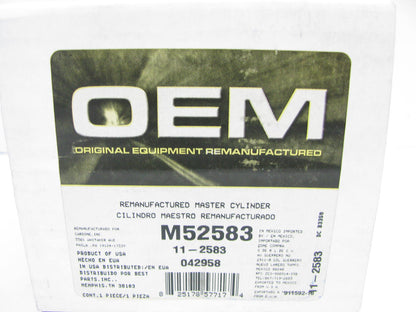 Oem Reman. M52583 Brake Master Cylinder W/O Reservoir  For 1991-94 Nissan Sentra