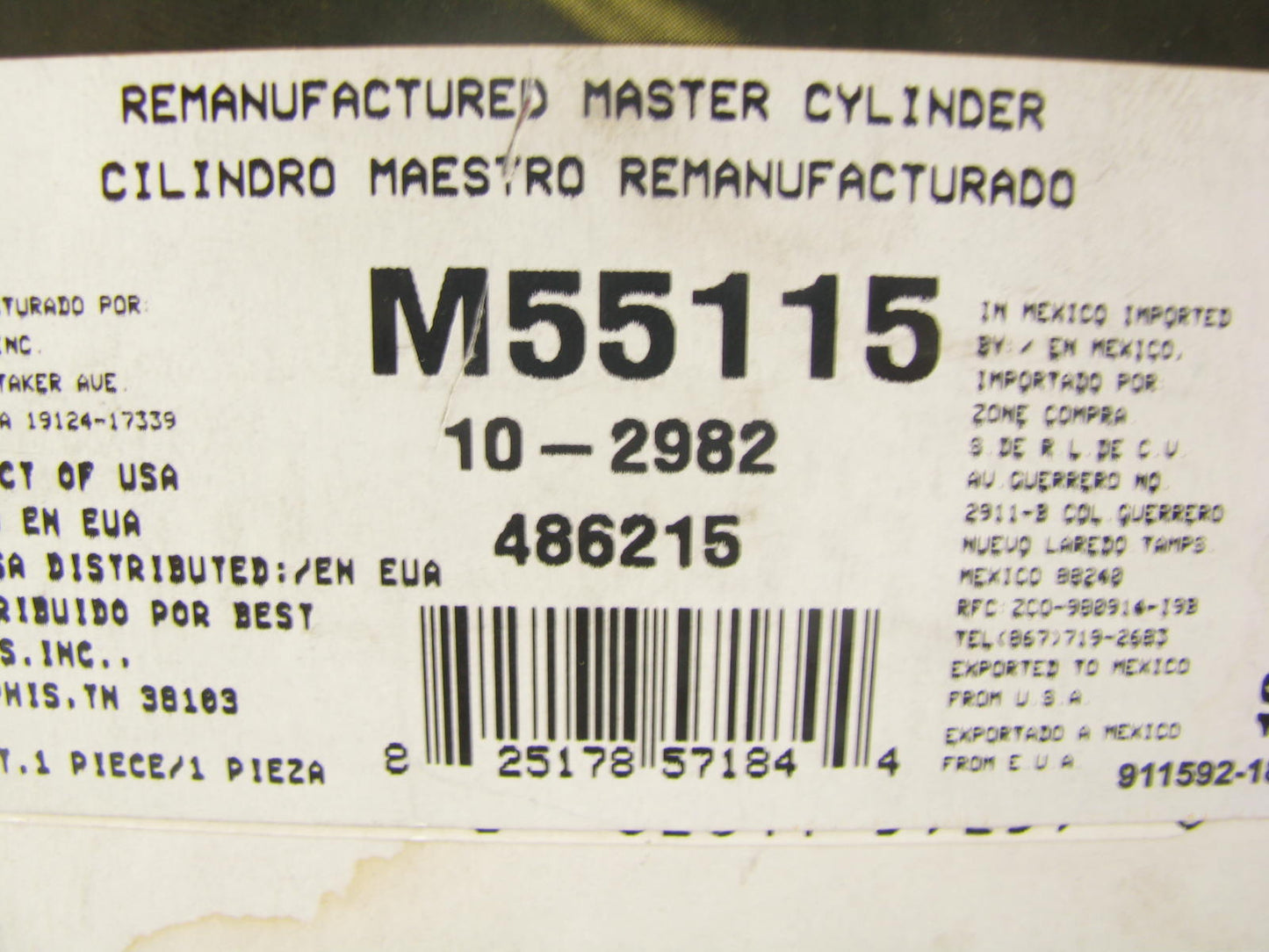 Oem Remanufacturing M55115 Brake Master Cylinder 00-08 Ford Focus W/ O ABS