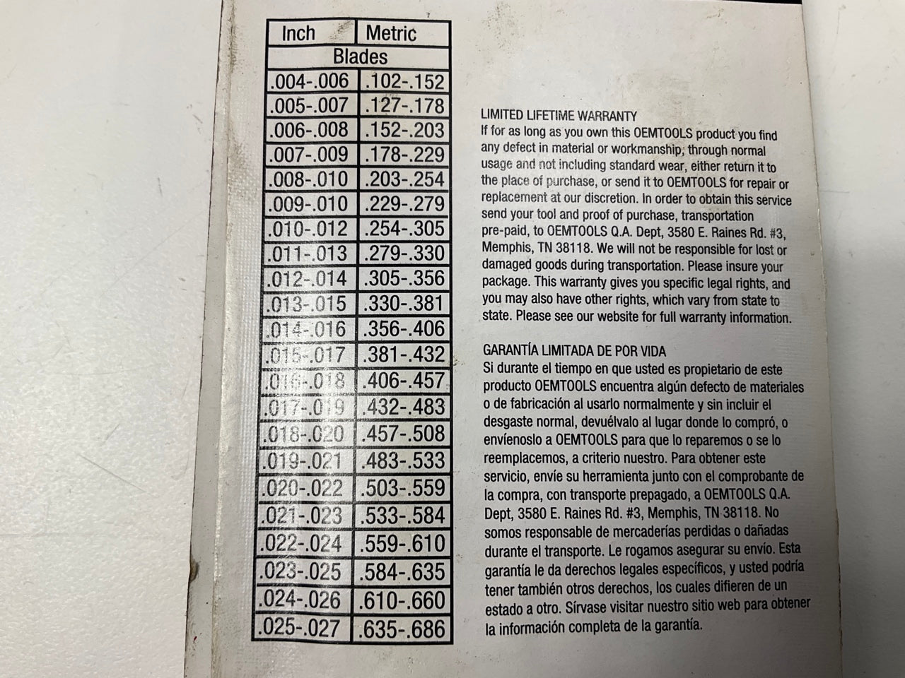 OEM Tools 25024 22 Blade Go-No-Go Feeler Gauge