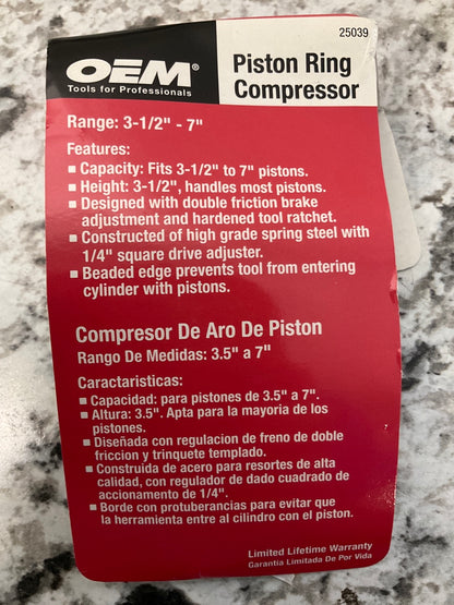 OEMTOOLS 25039 Piston Ring Compressor Tool (3 1/2 Inch­ To 7 Inch)