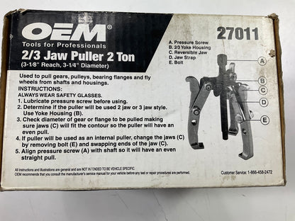 USED #6 - OEM Tools 27011 2-Ton Gear Pulley Puller, 2/3 Jaw, 3-1/4'' Spread