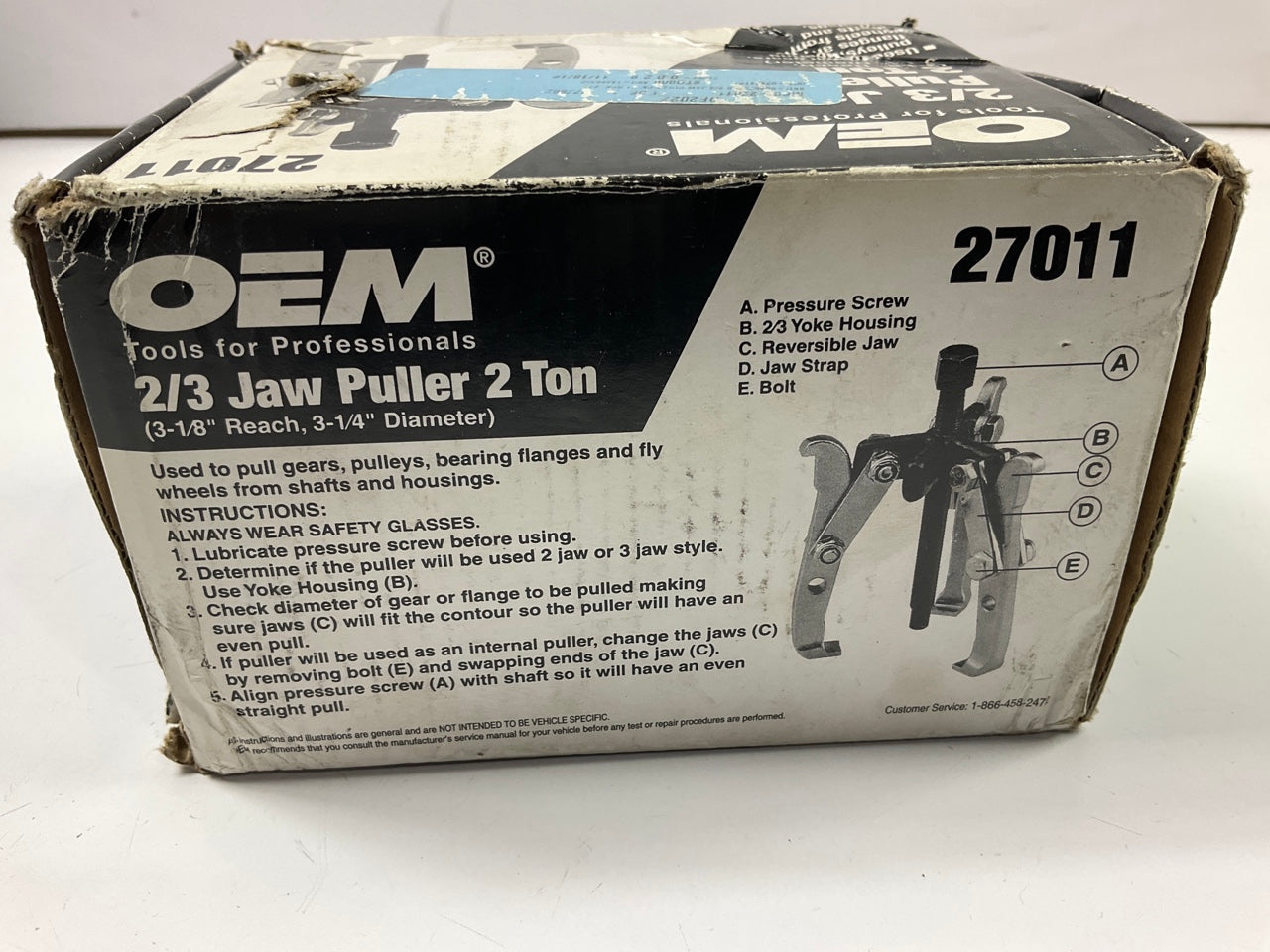 OEM Tools 27011 2-Ton Gear Pulley Puller, 2/3 Jaw, 3-1/4'' Spread