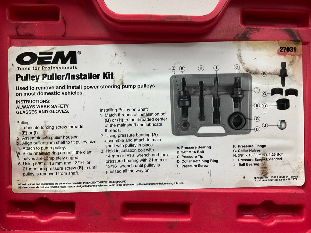 USED # 4 - OEM Tools 27031 Pulley Puller / Installer Kit For Power Steering Pump