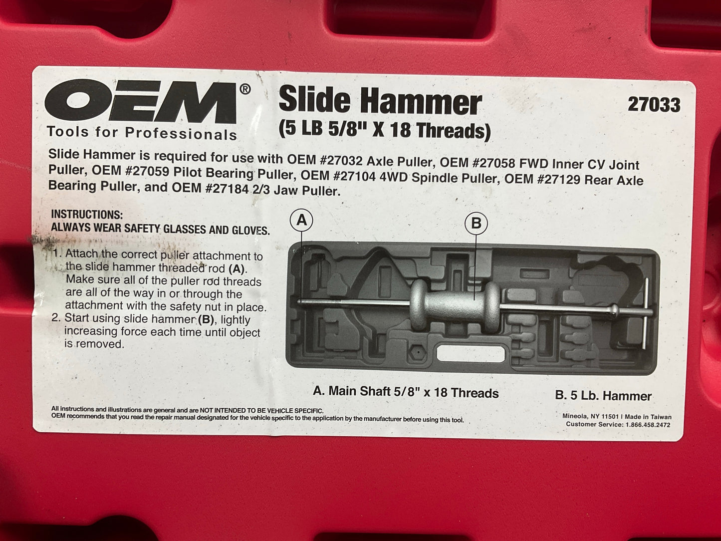 USED #11 - OEM Tools 27033 5-Pound Slide Hammer