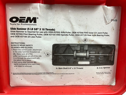 USED #16 - OEM Tools 27033 5-Pound Slide Hammer