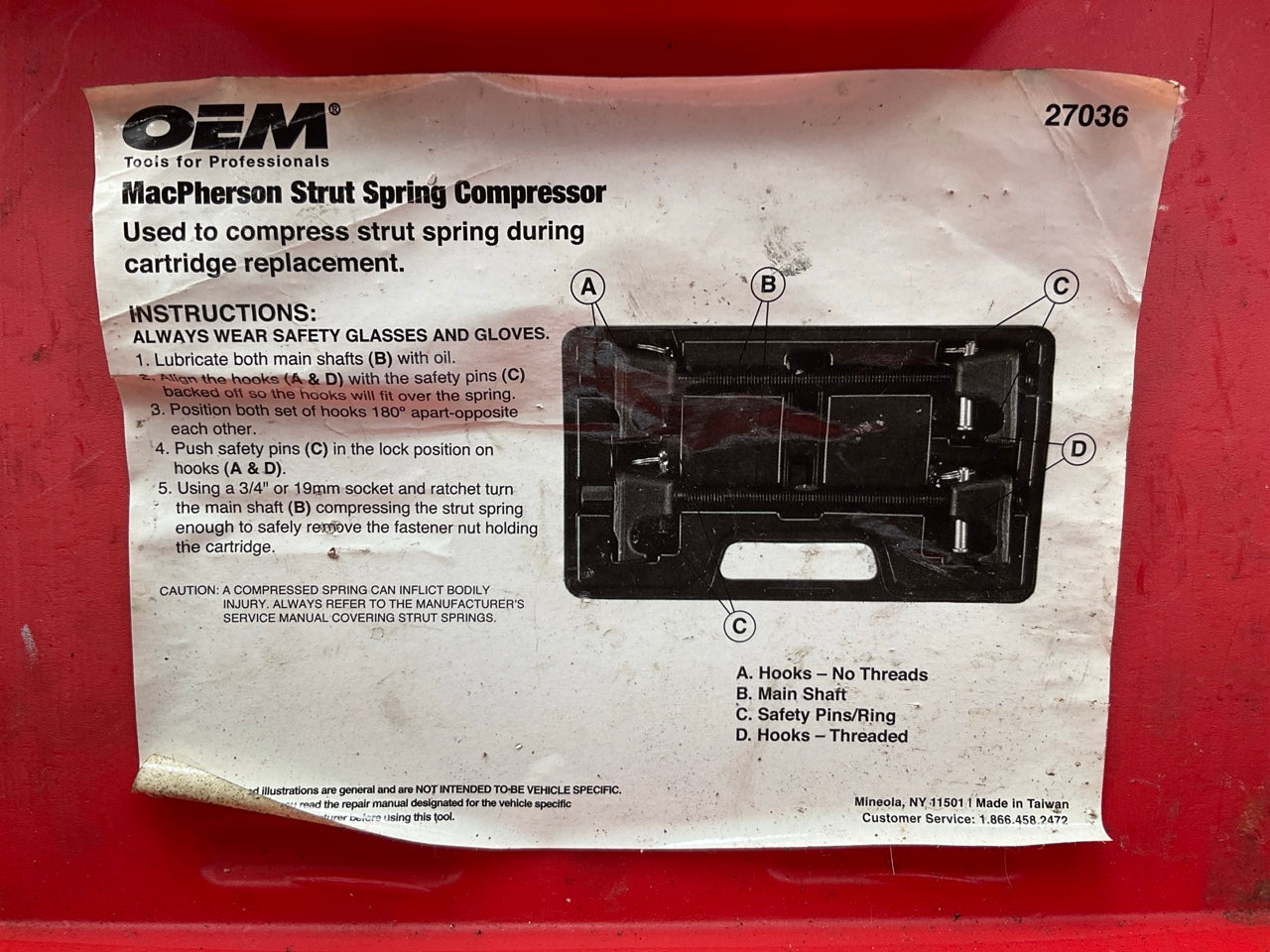 USED #21 - OEM TOOLS 27036 10.75'' MacPherson Strut Spring Compressor Tool