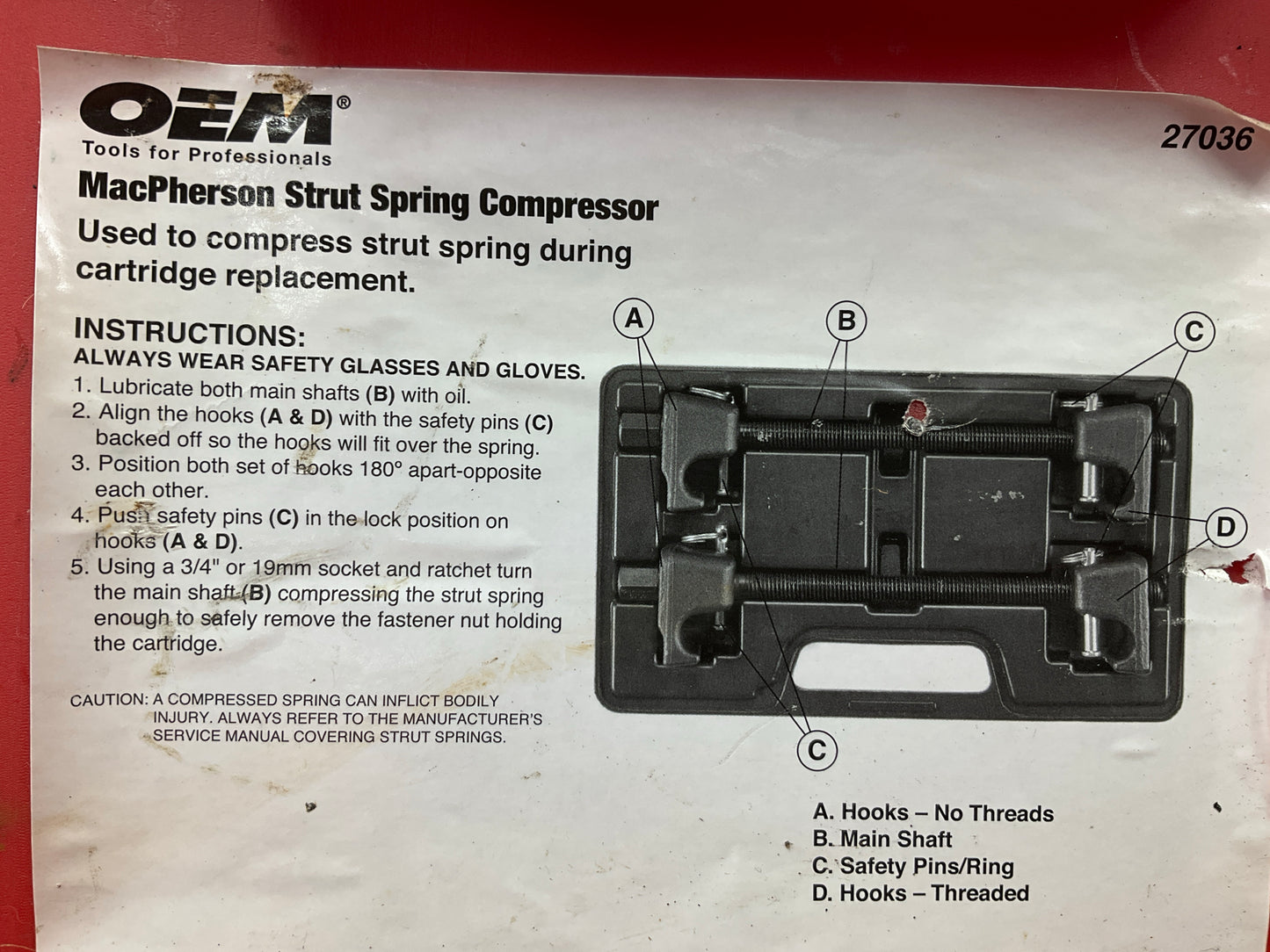 USED #26 - OEM TOOLS 27036 10.75'' MacPherson Strut Spring Compressor Tool