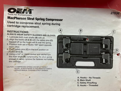 USED #26 - OEM TOOLS 27036 10.75'' MacPherson Strut Spring Compressor Tool