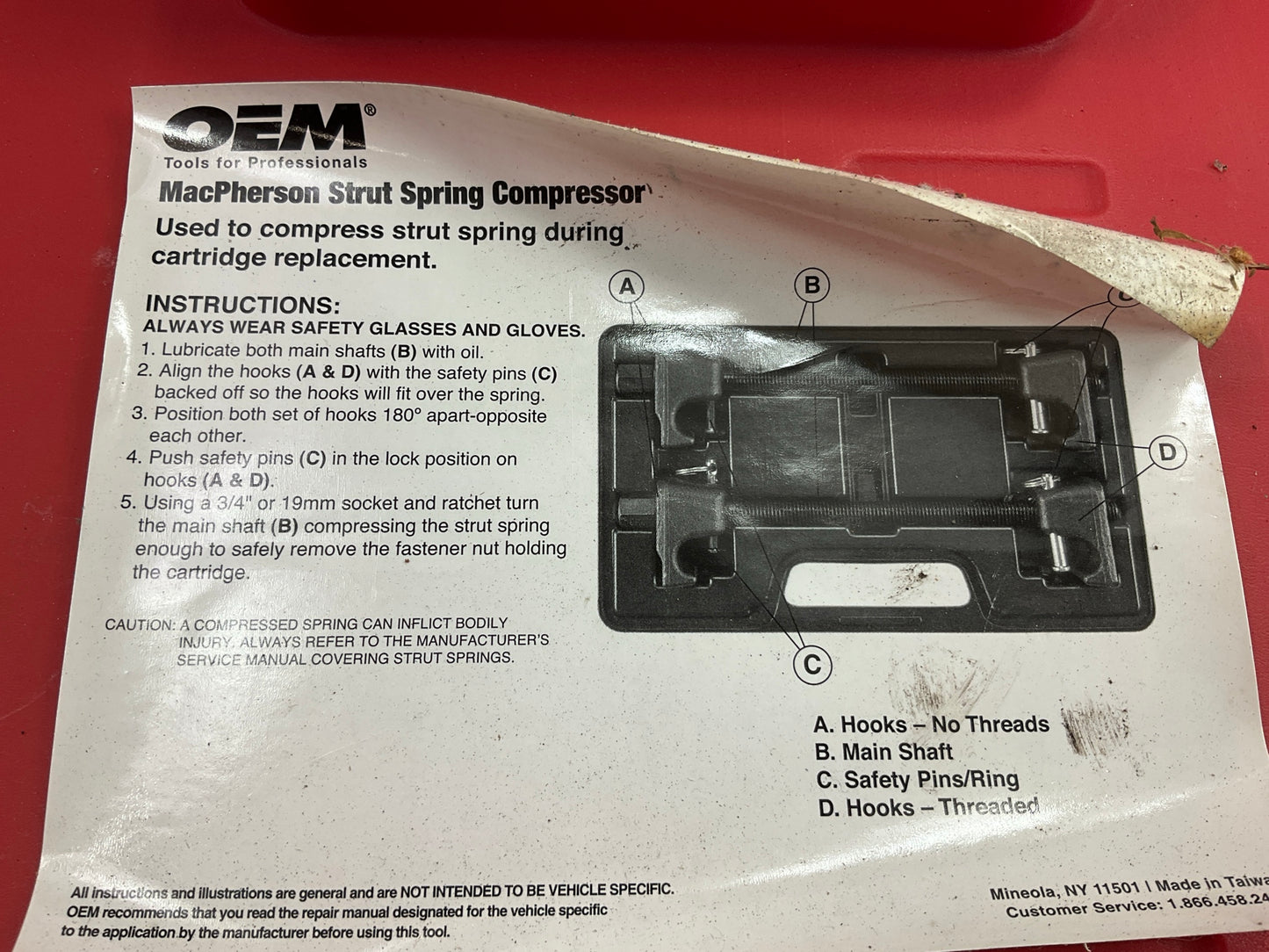USED #29 - OEM TOOLS 27036 10.75'' MacPherson Strut Spring Compressor Tool