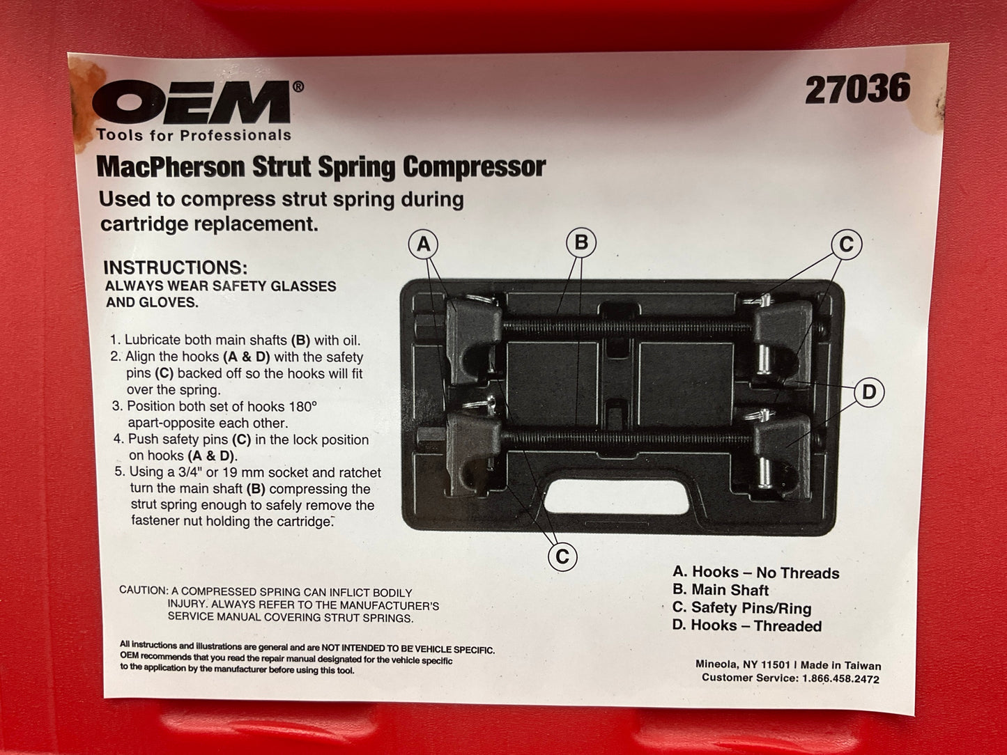 USED #31 - OEM TOOLS 27036 10.75'' MacPherson Strut Spring Compressor Tool