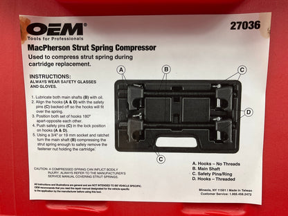 USED #31 - OEM TOOLS 27036 10.75'' MacPherson Strut Spring Compressor Tool
