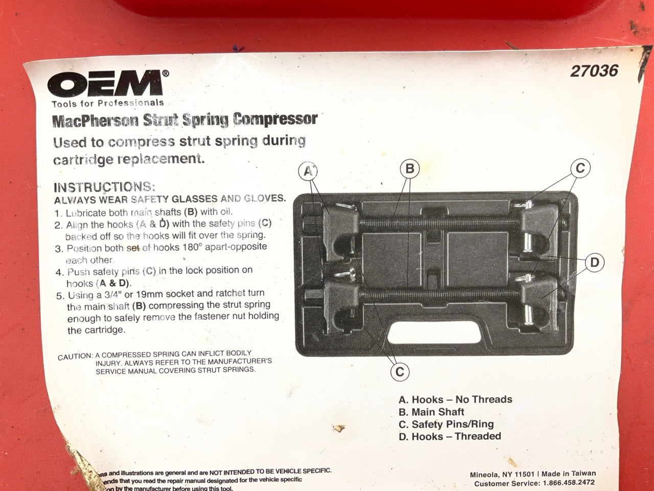 USED #34 - OEM TOOLS 27036 10.75'' MacPherson Strut Spring Compressor Tool