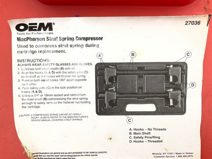 USED #34 - OEM TOOLS 27036 10.75'' MacPherson Strut Spring Compressor Tool