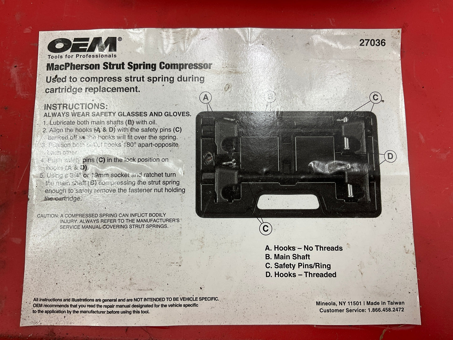 USED #35 - OEM TOOLS 27036 10.75'' MacPherson Strut Spring Compressor Tool