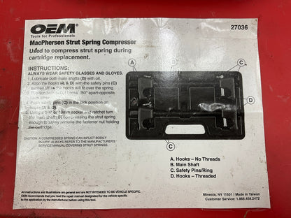 USED #35 - OEM TOOLS 27036 10.75'' MacPherson Strut Spring Compressor Tool