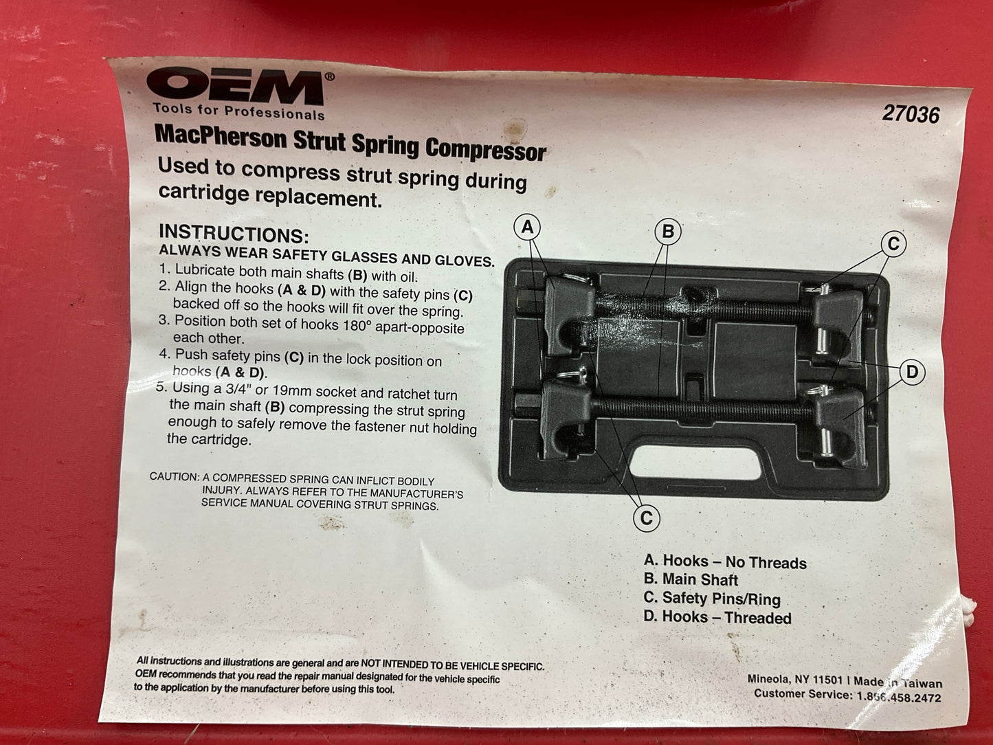 USED #38 - OEM TOOLS 27036 10.75'' MacPherson Strut Spring Compressor Tool