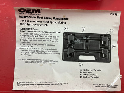 USED #38 - OEM TOOLS 27036 10.75'' MacPherson Strut Spring Compressor Tool