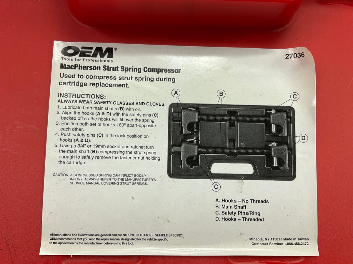 USED #4 - OEM TOOLS 27036 10.75'' MacPherson Strut Spring Compressor Tool