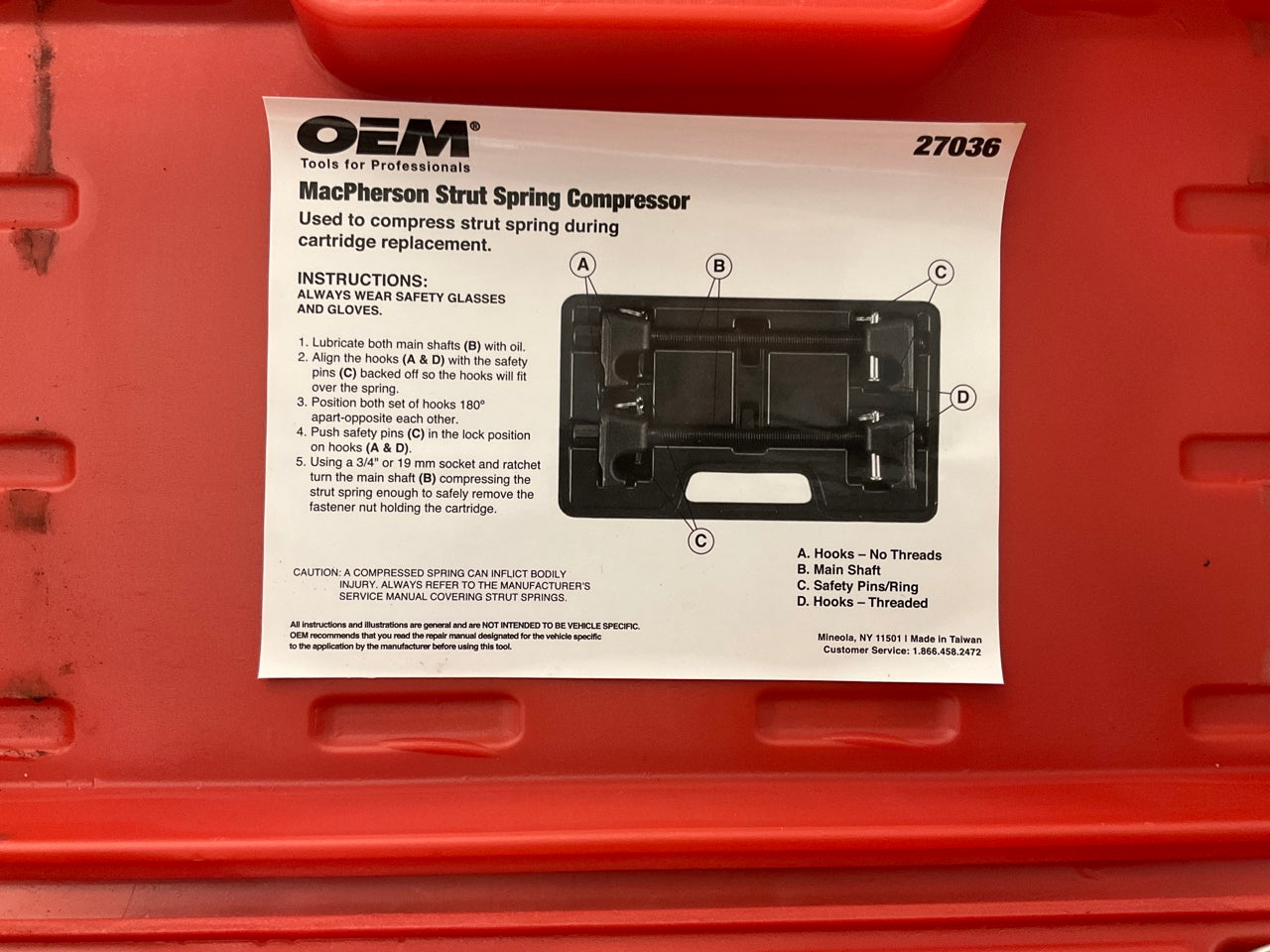OEM TOOLS 27036 10.75 Inch MacPherson Strut Spring Compressor Tool, Set Of 2