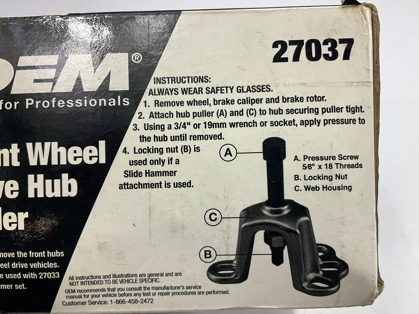USED #22 - OEM Tools 27037 Front Wheel Drive Hub Puller